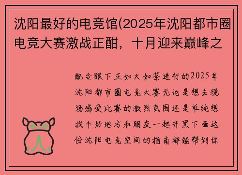 沈阳最好的电竞馆(2025年沈阳都市圈电竞大赛激战正酣，十月迎来巅峰之战)